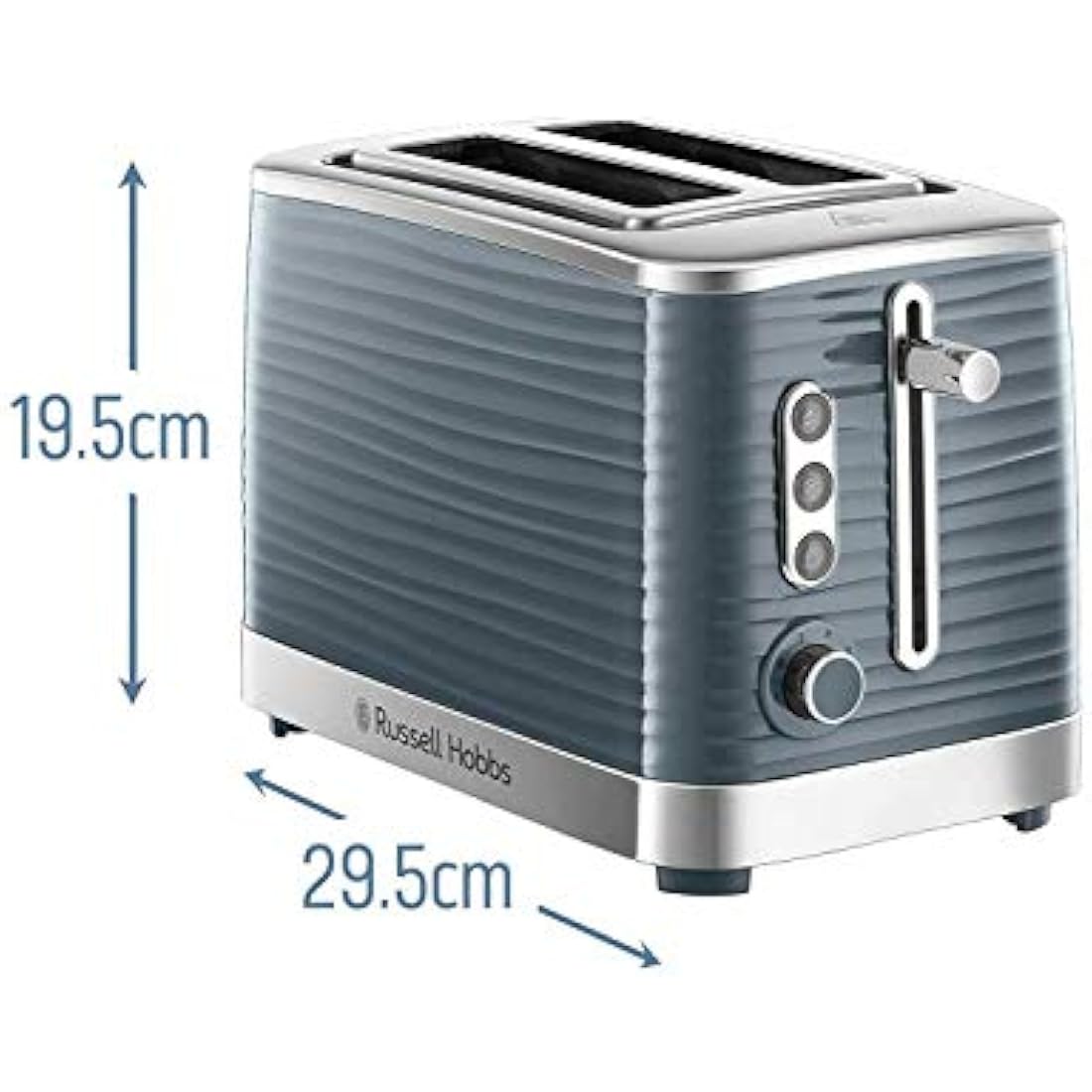 Russell Hobbs Inspire 2 Slice Toaster (Extra wide slots, High lift feature, 6 Browning levels, Frozen/Cancel/Reheat function with Blue LED illumination, 1050W, Grey textured high gloss) 24373