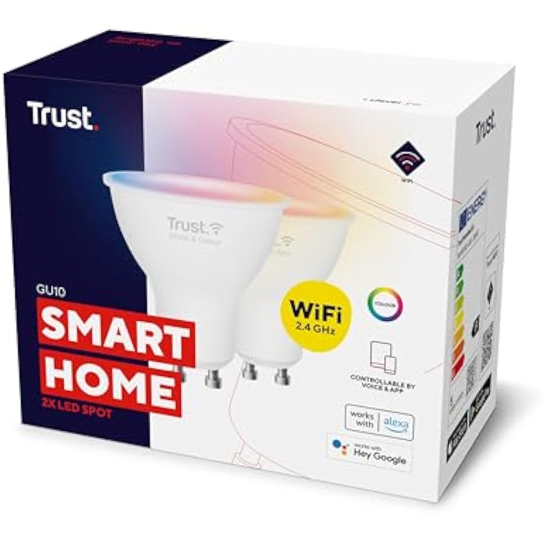 Trust WiFi GU10 Smart Bulb, Colour Changing Light Bulb, Works with Alexa and Google Home, No Hub, 2.4GHz WiFi Bulb, Smart Light Bulb, LED Spotlight Bulb, White & Colour [Amazon Exclusive] - 2 Pack