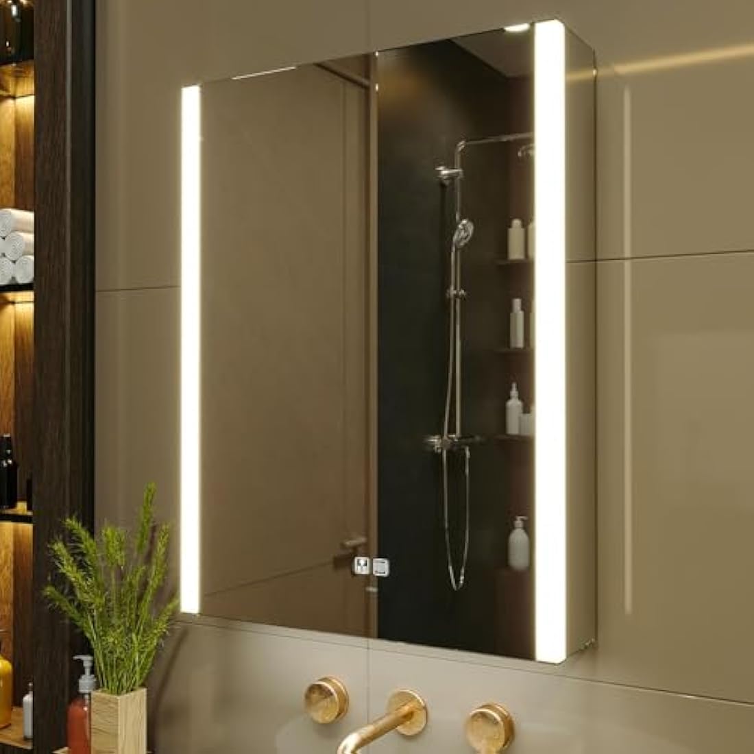 KWW LED Mirror Medicine Cabinet with Lights, LED Medicine Cabinet w/Defogger, Dimmer, 3 Color Light Makeup Mirror (55 x 70 cm)