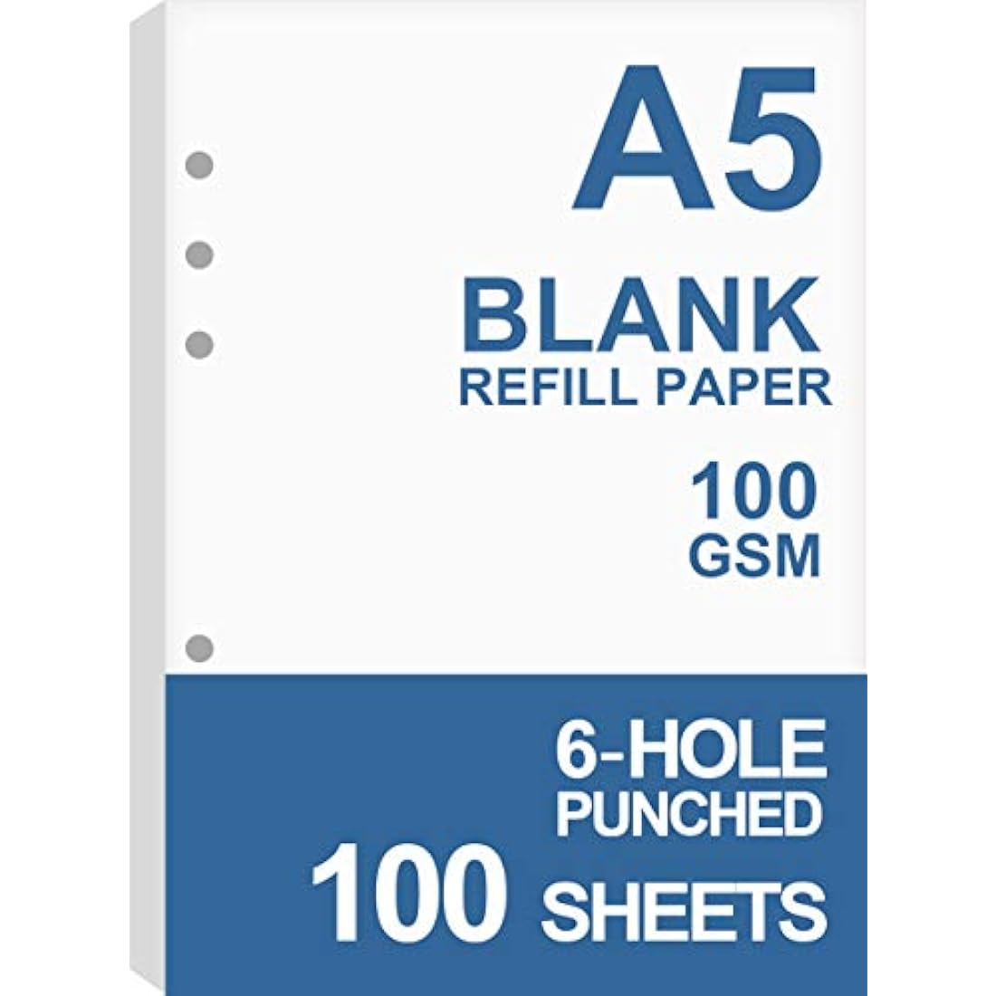 Nokingo A5 Blank Refills Paper for Filofax Planner/Binders, 100 Sheets/200 Pages, 100gsm White Paper, 6 Hole Loose Leaf Paper, 14.8x21cm