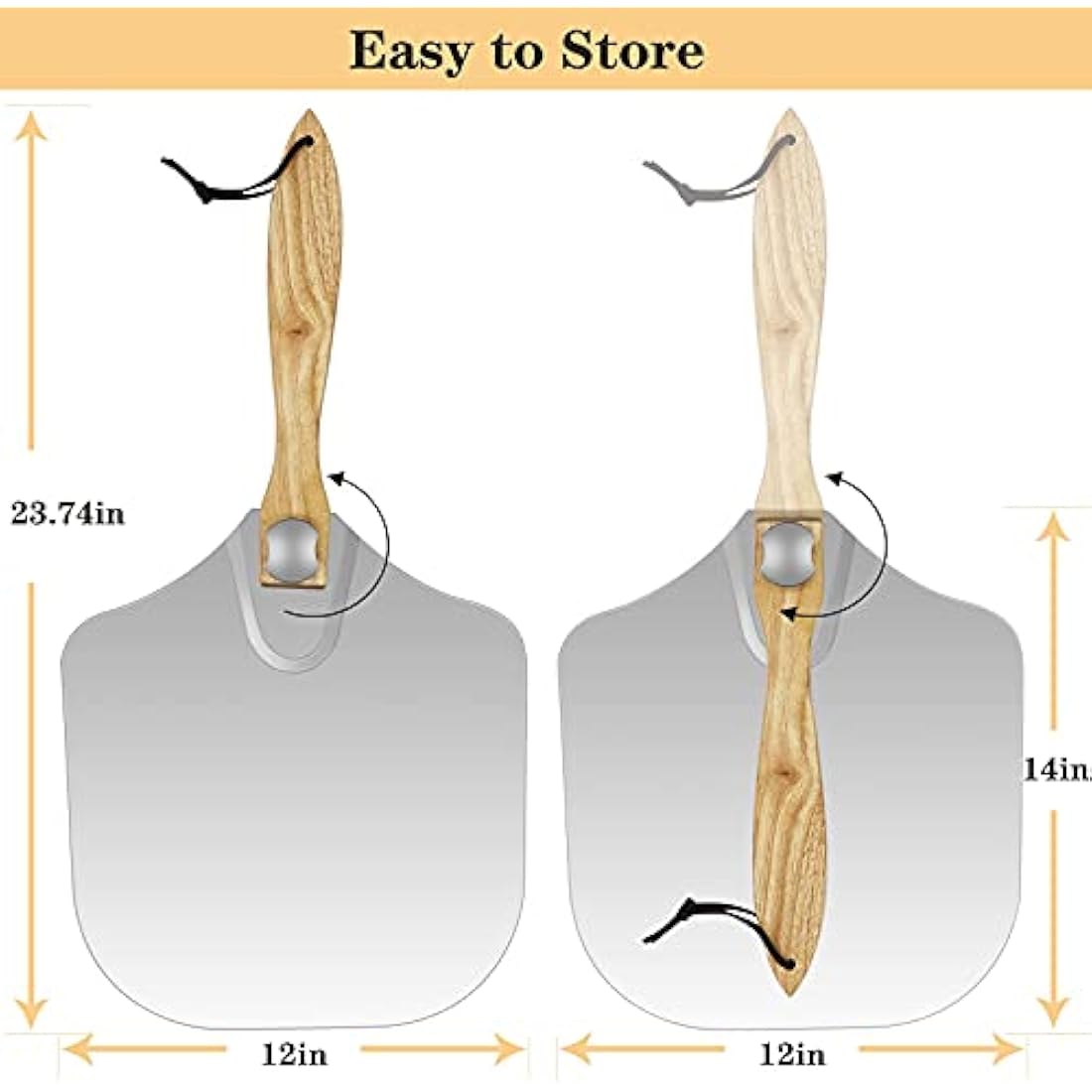 LKE Pizza Peel Aluminum Metal Pizza Paddle with Foldable Wood Handle Easy Storage Pizza Shovel 12 inch for Baking Homemade Pizza