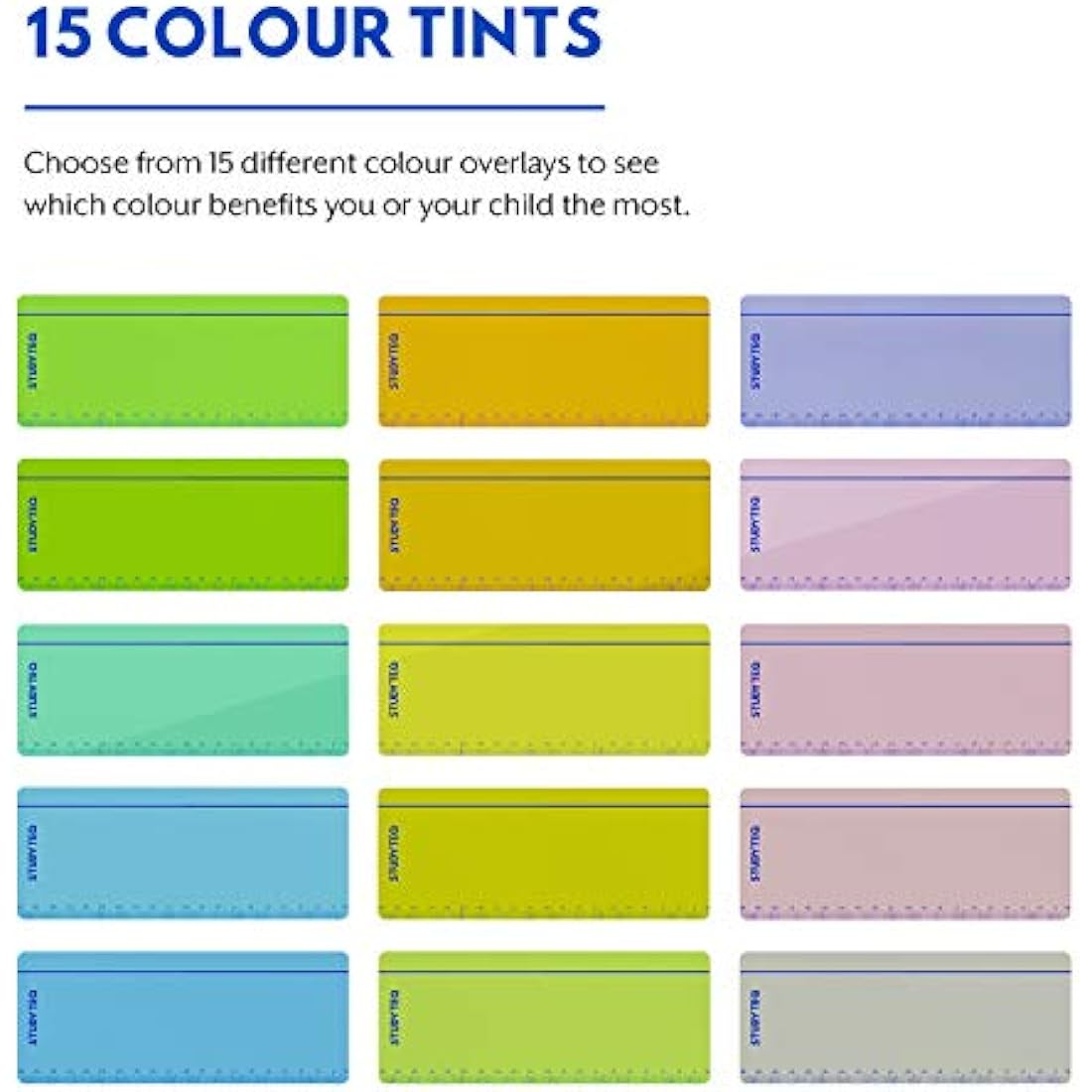 Studyteq 15 x Professional Dyslexia Coloured Reading Overlays And Rulers + Protective Case | Reading Tracking Rulers for Visual Stress, Dyslexia, Irlens Syndrome, and ADHD