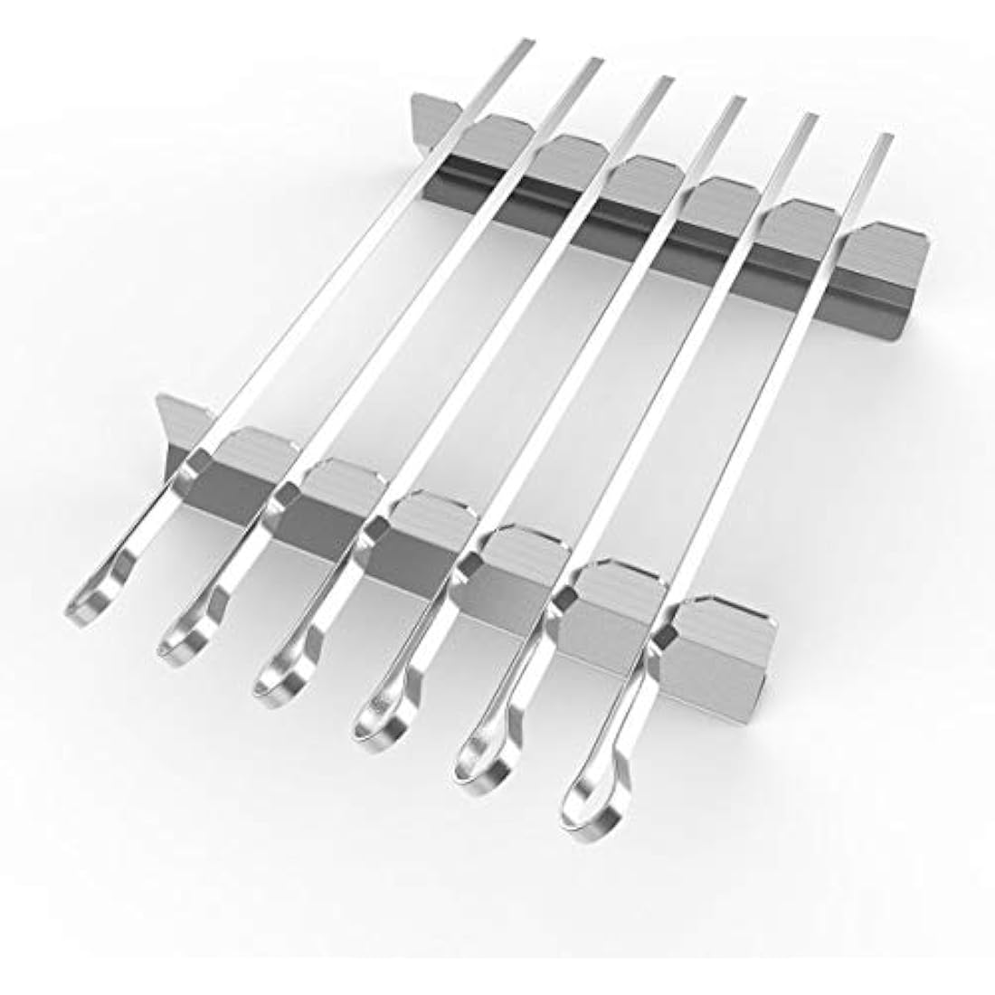 BearMoo Kebab Skewers, 17” Long Stainless Steel Reusable Flat Metal Grilling Skewer Sticks, BBQ Accessories Tools Set for Outdoor Barbecue, 6PCS with 2 Rack Holder Stands and Storage Bag