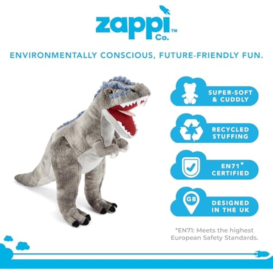 Zappi Co Plush Children's Stuffed Soft Cuddly Plush Toy-Part of Safari Animals Collection, Perfect for Kids (31cm Depth)(T-Rex Dinosaur)