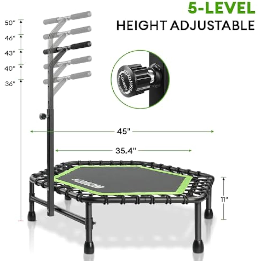 ONETWOFIT 42“/45" Rebounder Trampoline for Adults with Handle Bar, Silent Mini Trampoline Indoor Exercise Fitness Trampoline Bungee Rebounder Outdoor