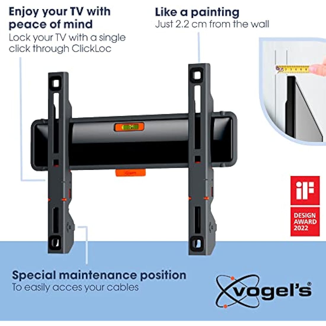 Vogel's TVM 3205 fixed TV wall bracket for 19-50 inch TVs, Max. 66 lbs (30 kg), Flat TV wall mount max. VESA 200x200, Universal compatibility, Distance to the wall just 0.87 inch