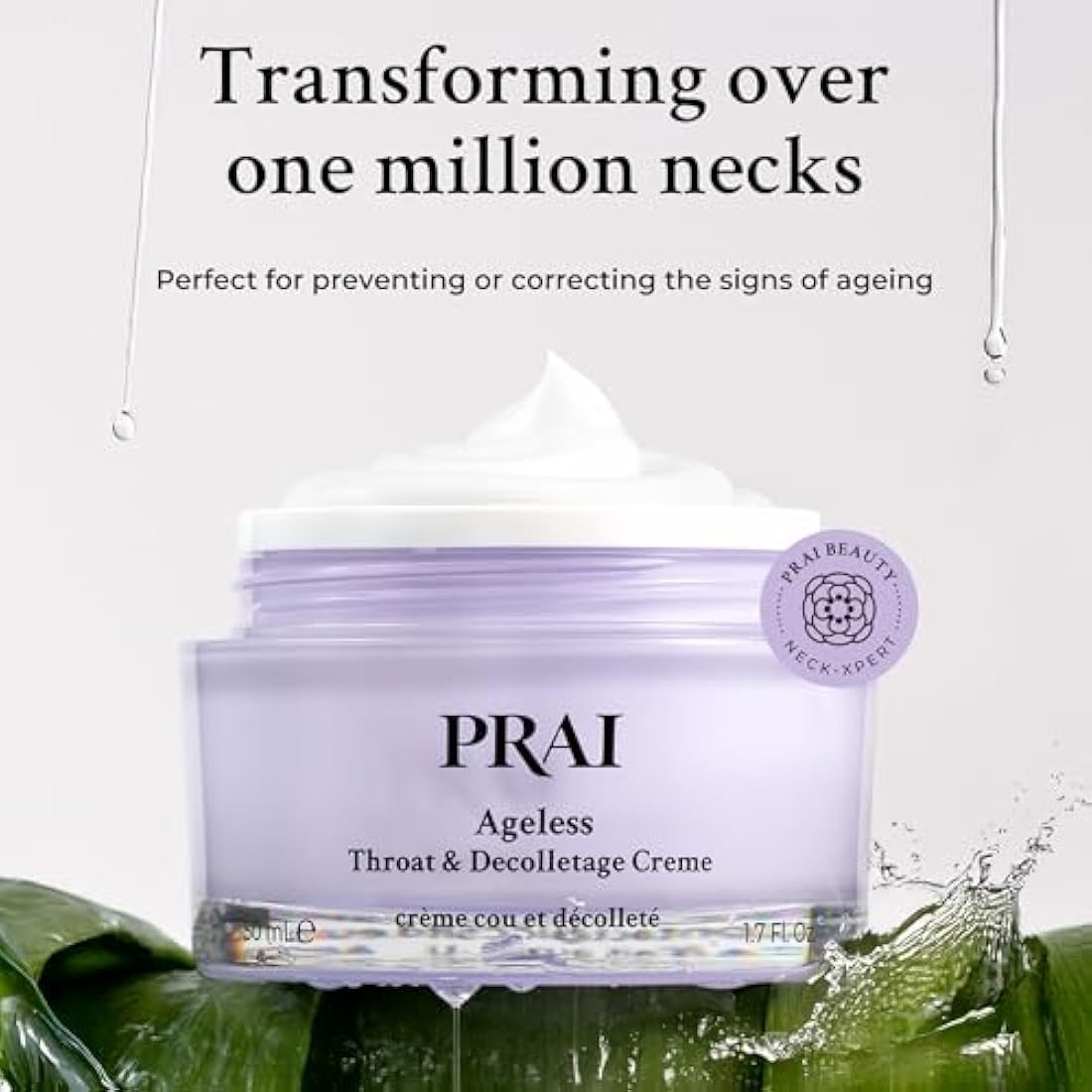 PRAI Ageless Throat & Decolletage Creme 50ml - Anti-Ageing, Collagen Boosting Skincare Cream - Tightens & Firms Skin, Reduces Wrinkles - Luxury Neck Moisturiser With Hyaluronic Acid - 7 Day Results