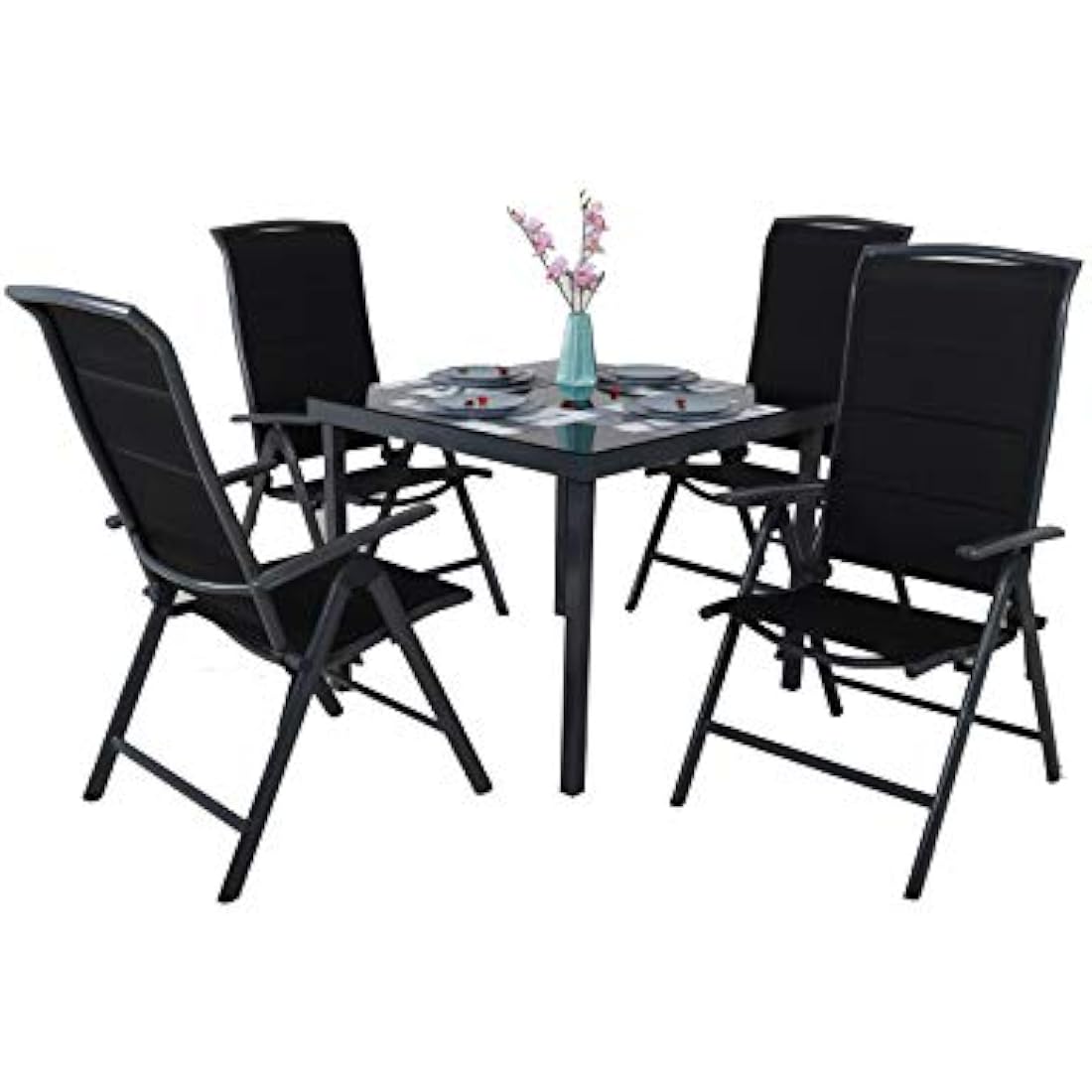 Chicreat Upholstered Folding High-Back Chair, Dark Grey/Black, Aluminium