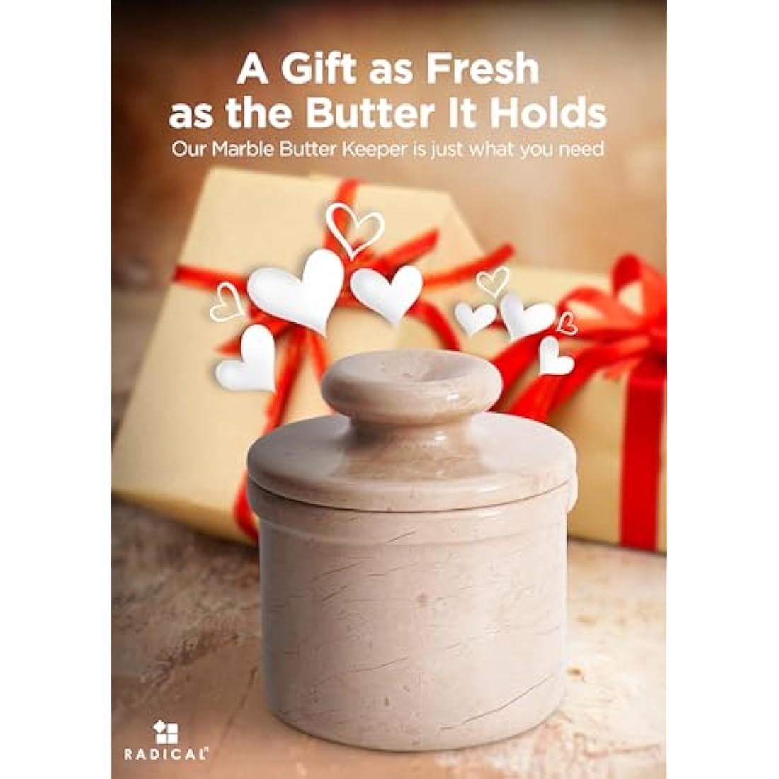 Radicaln Marble Butter Keeper 4.25" Inches Oceanic Handmade Butter Crock for Spreadable Butter Ideal Butter Crock for Counter with Water French Butter, Crock Pot & Butter Dish (Verona, Standard)