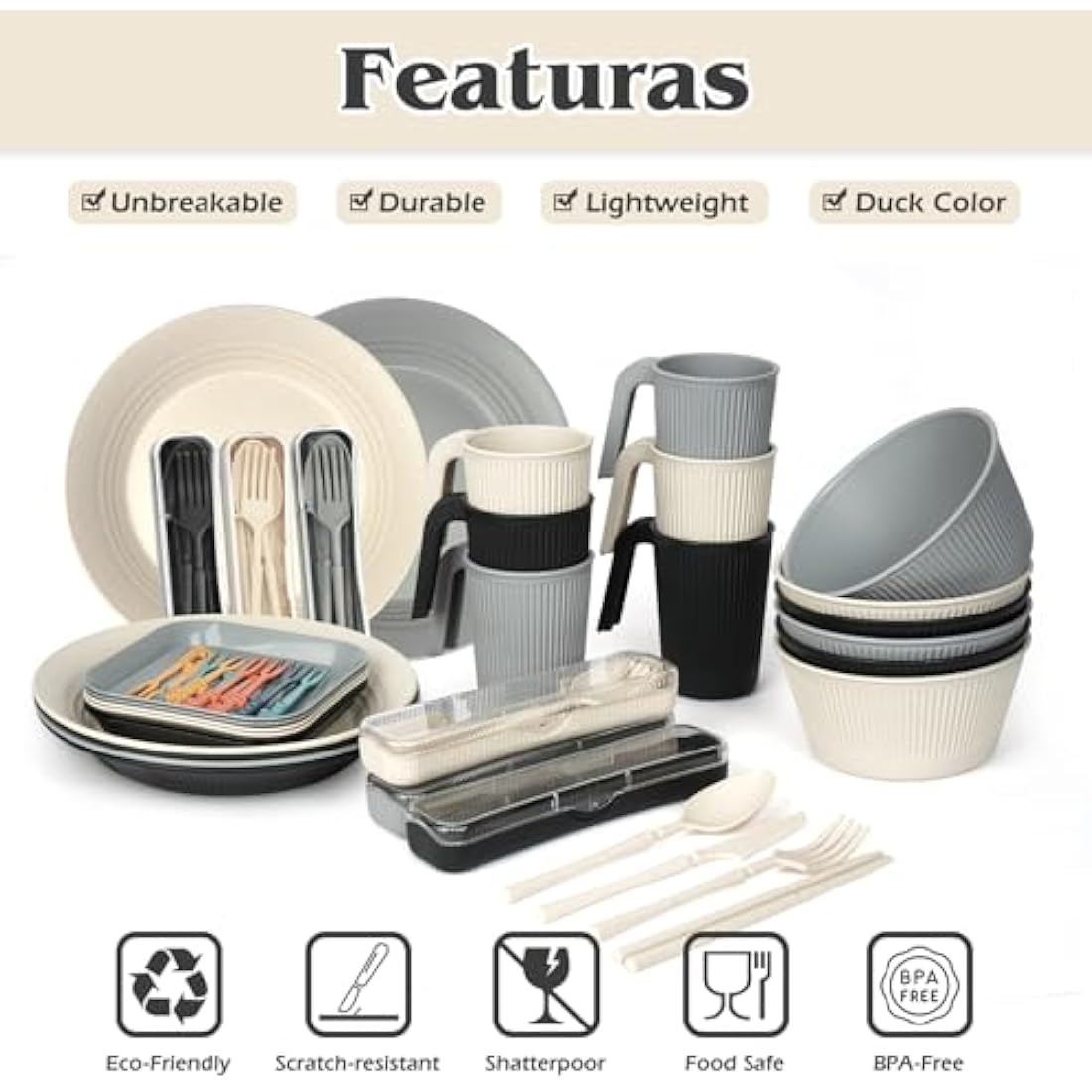 UHAPEER 67Pcs Camping Dinner Set for 6 People,Plastic Picnic Dinner Sets,Unbreakable Plastic Dinner Plates,Bowls,Cups Set,Camping Plate Set,Picnic,BBQ,Party,Campervan, Kitchen Equipment