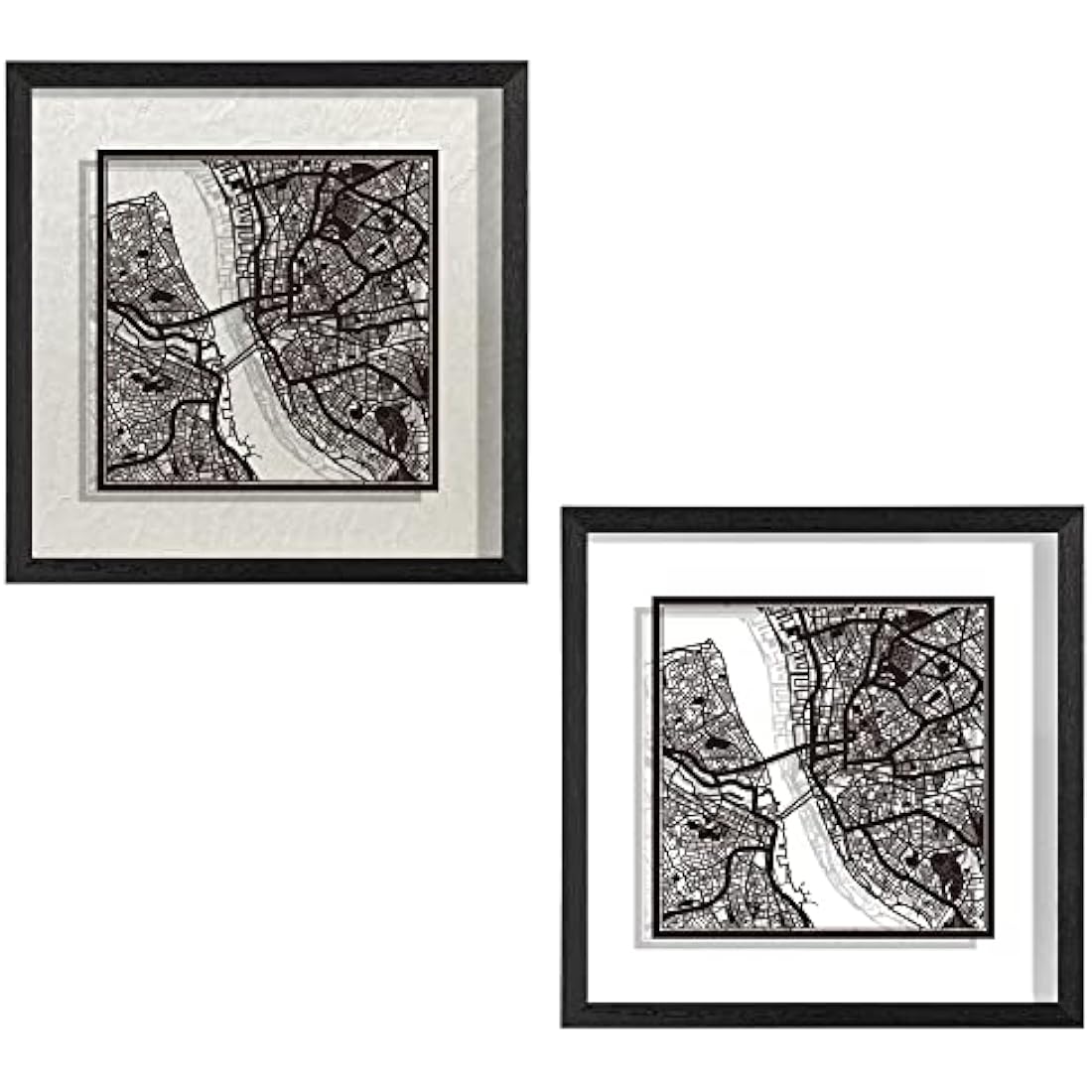 O3 DESIGN STUDIO Liverpool Paper Cut Map framed, Black map, Black frame, 23x23 cm, Gift Boxed, 2 background color, self-changing, Paper Art