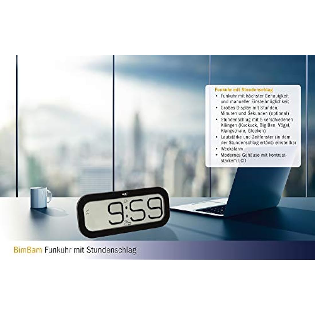 TFA Dostmann – Carillon Bimbam Clock 5 Different Sounds of Cat 60.4514 (Black)