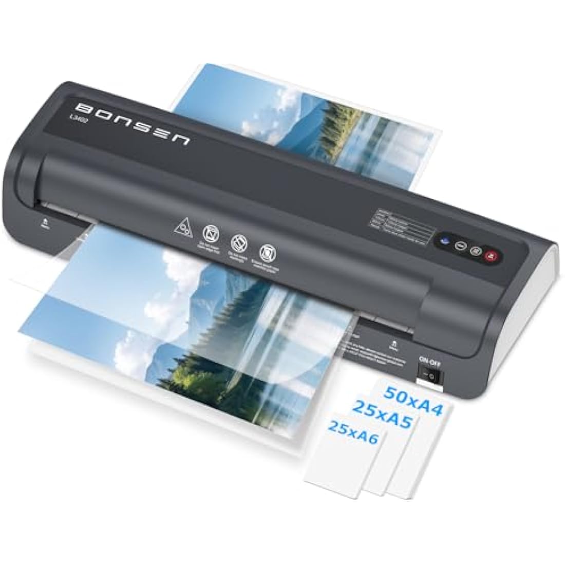 BONSEN A3 Laminator Machine with 100 Laminating Pouches, Never Jam Technology, 125mic Thick Laminating for School, Office, Restaurant, Home, Black, L3402