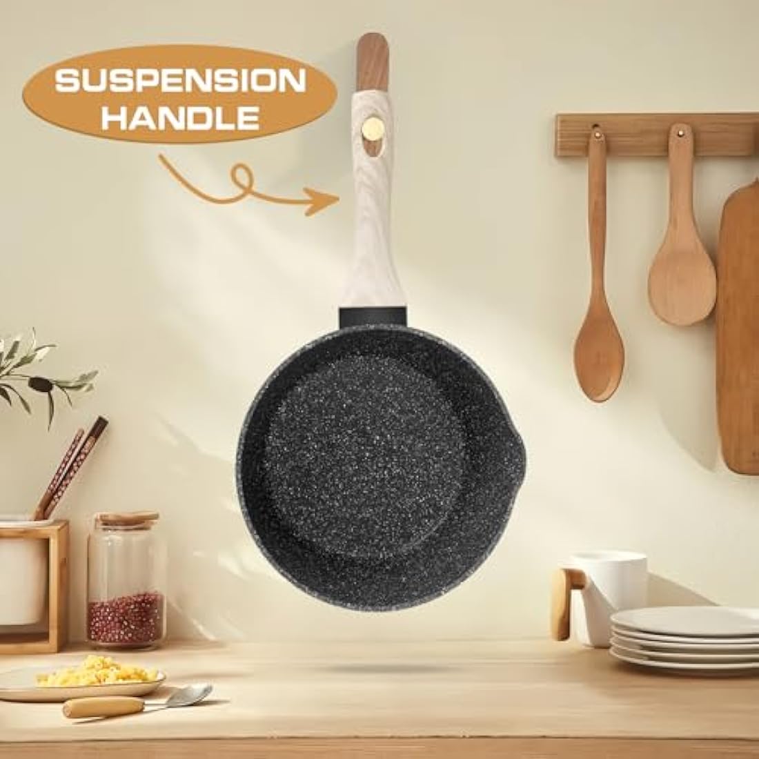 Rainberg Saucepan with Lid, Nonstick Milk Pan Suitable with Induction, Gas and Electric Hobs, Cooking Pot with Pour Spout. (Black, 3PK 16-18 & 20cm)