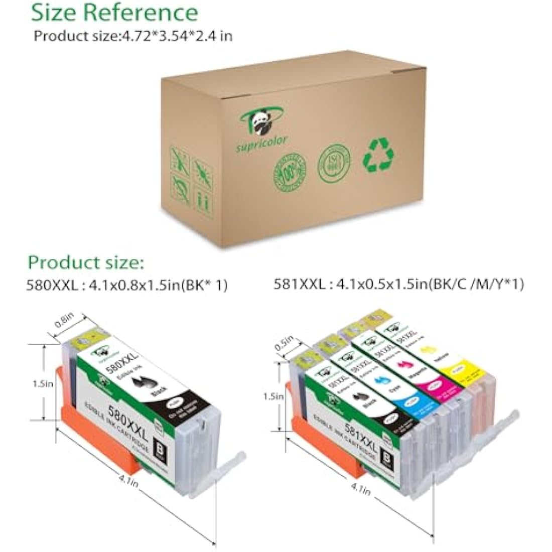 Supricolor Compatible Canon PGI-580xl CLI-581xl 580 581 Edible Ink Cartridges, Use with Canon Pixma TS705 TS8350 TR8550 TS6350 TS6250 TS8250 TS8150 TR7550 TS9150 TS9550 TS6151 TS8251 Printers
