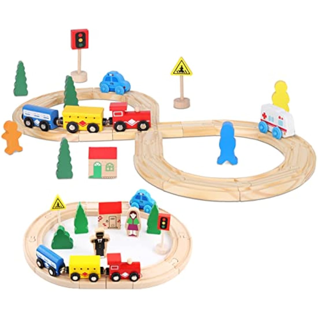 Thomas & Brio Compatible Wooden Train Set - 33 Piece Magnetic Railway with Wooden Rails for 3-6 Year Old Girls & Boys