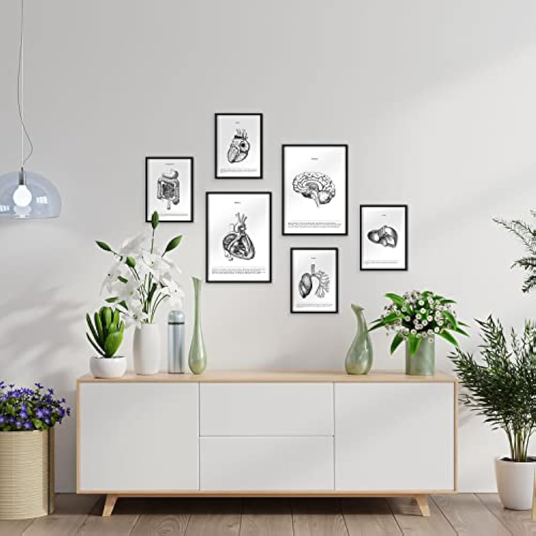 Nacnic Set of 6 posters of internal organs. Collection of plates with aesthetic collage for interior decoration. Sizes A3 and A4. With white frame.