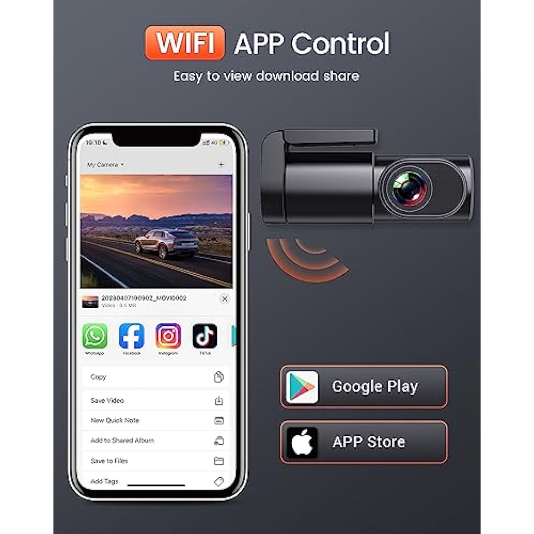 BESTSEE Dash Cam Front, 1080P Mini WiFi DashCam for Cars, Car Camera Dash with 0.96" mini screen Parking Monitor, Super Night Vision, 170° Wide Angle, App Control, G-Sensor, Easy Installation