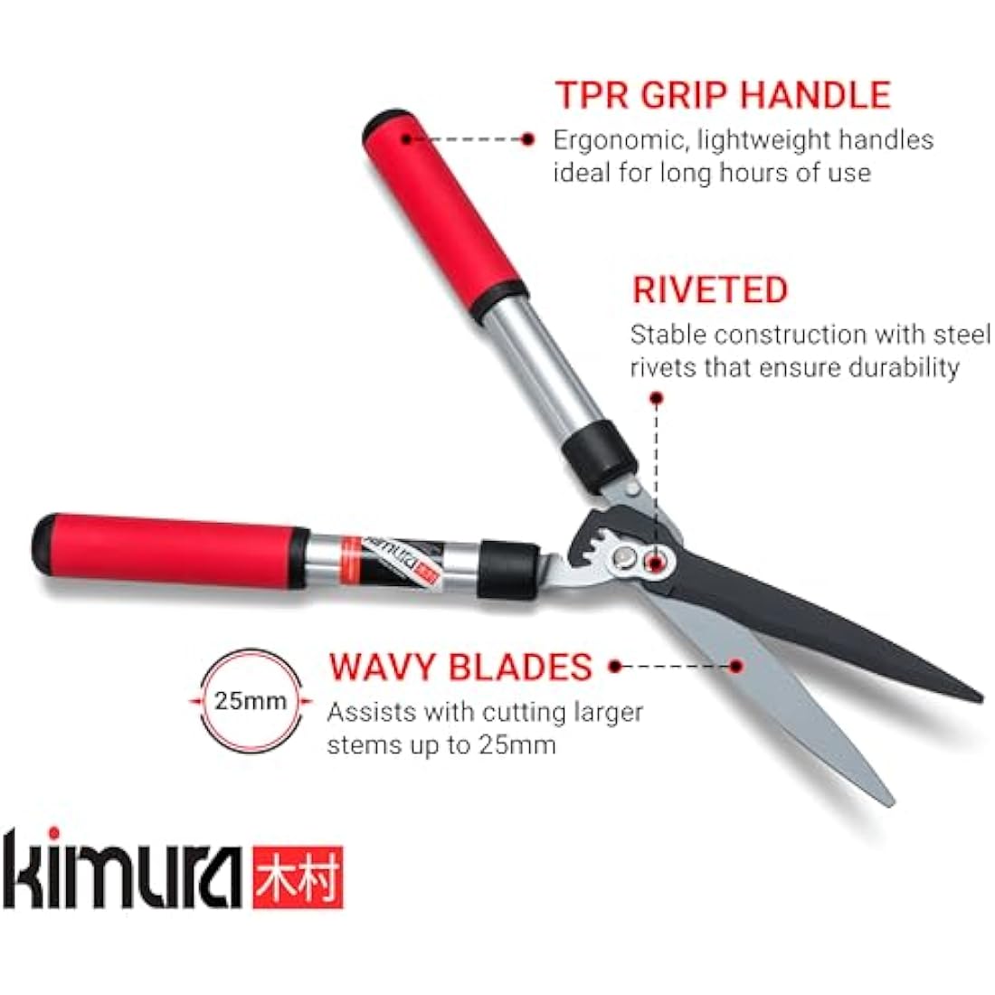 Kimura® Pro Heavy Duty Garden Shears - Premium Hedge Shears with Patented Gearing Technology, Ultra Lightweight Aluminium Handles, Japanese SK5 Steel Blades, Ideal Shears for Gardening - 560mm