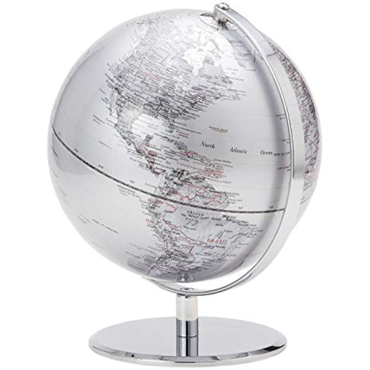 Torre & Tagus 8" Silver Desk Globe For Office Home on Metal Stand - Earth Globes For Adults as Home Decor Educational Home Earth Globe, World Globes With Stand For Living Room, Home Office (Latitude)