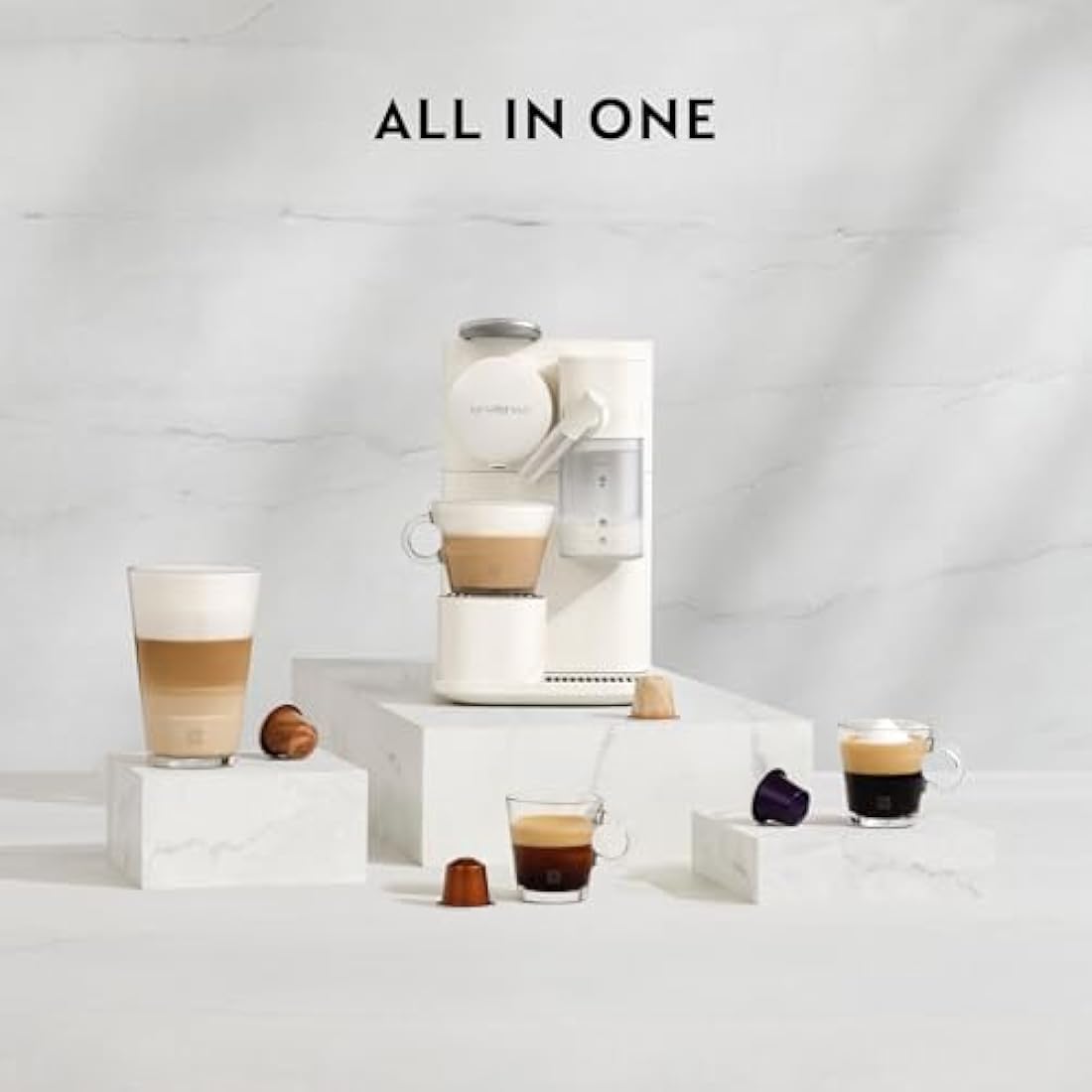 Nespresso Lattissima One Coffee Machine by De'Longhi for Original Coffee Pods, Latte, Cappuccino, Integrated Milk Frother, Starter Capsule Set Included, EN510.B, Black