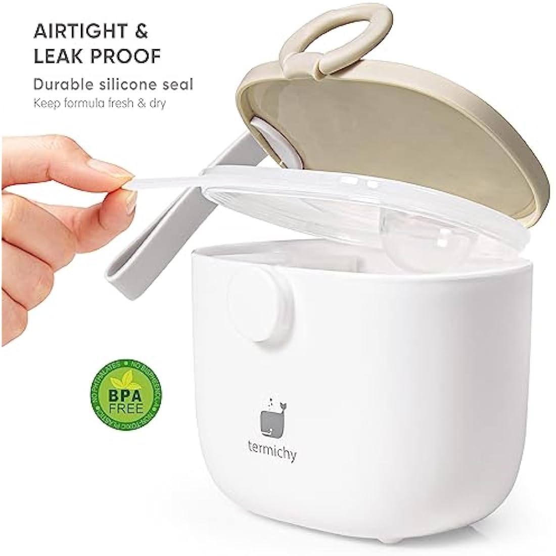 Termichy Milk Powder Dispenser Baby Milk Powder Dispenser, 250 g Airtight Portable Milk Powder Container for Travel, with Scraper and Spoon (Khaki, 1 Piece)