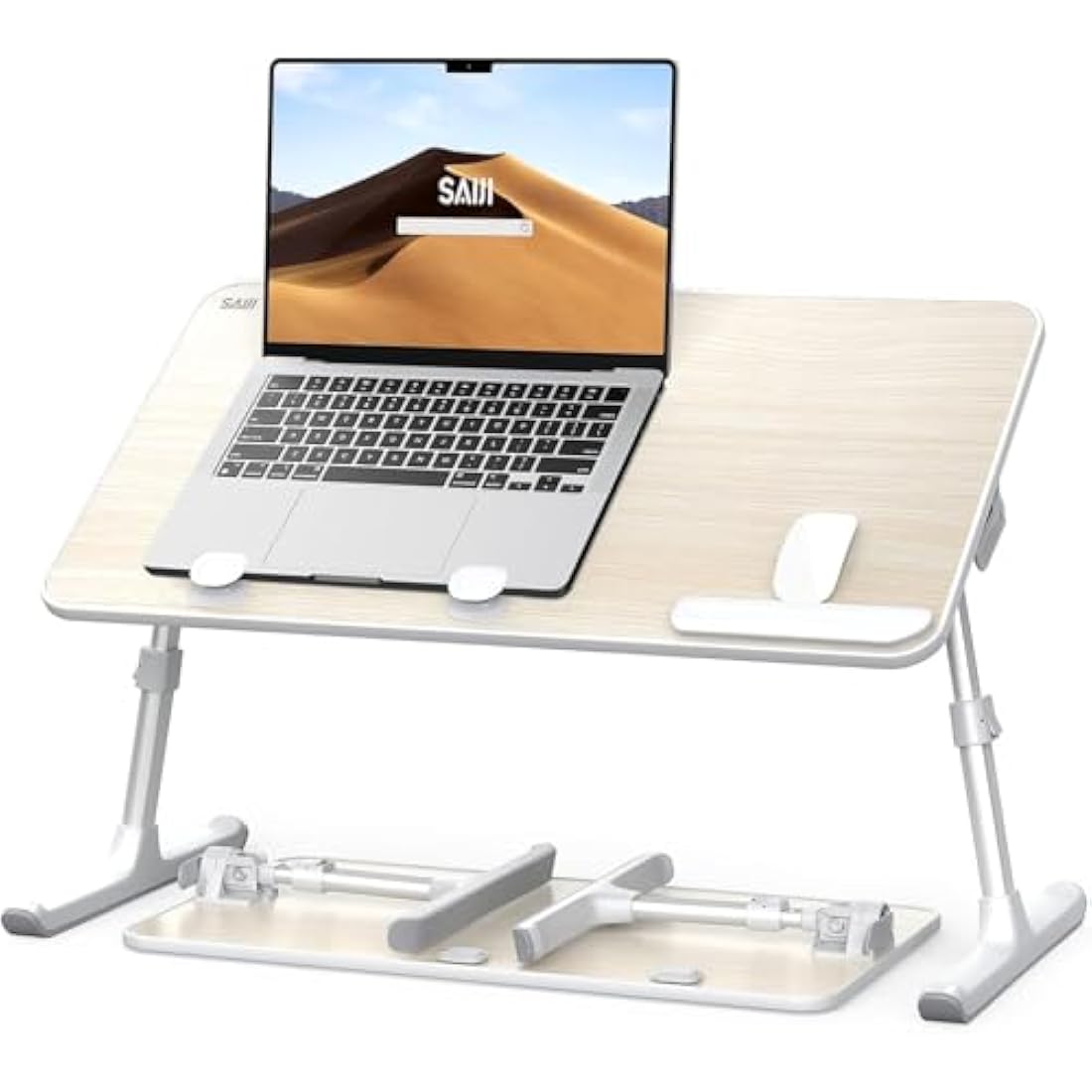 SAIJI Adjustable Laptop Stand, Bed Tray Table, 5 Heights, 4 Angles, Stable Folding Desk for Bed & Sofa, Fits up to 17'' Laptop (60 * 33cm Teak)