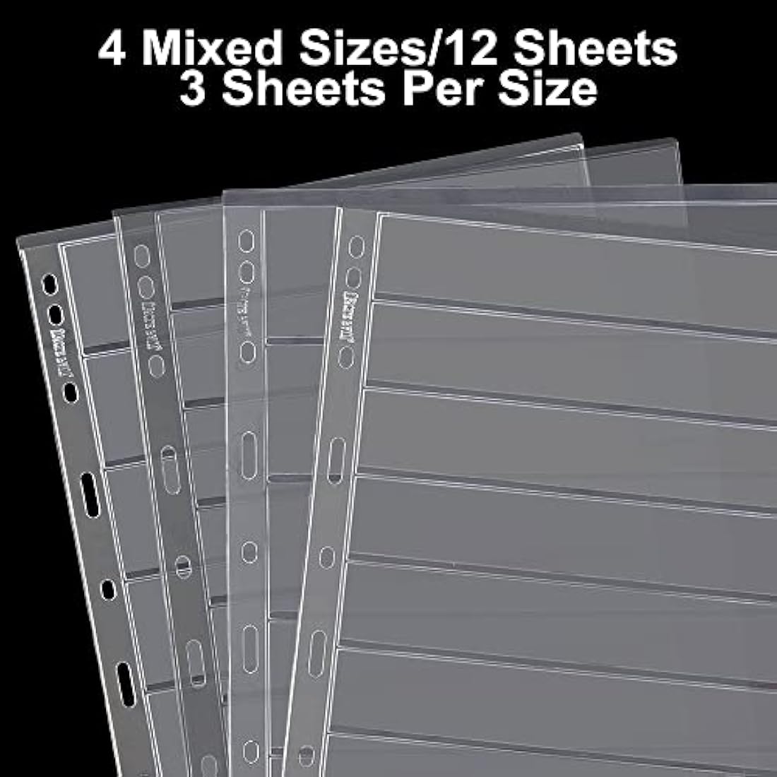 Postage Stamp Pages - 12 Sheets Clear Single-Sided Stamp Sleeves Inserts 5/6/7/8 Rows for Stamp Collection Binder IS02MX112