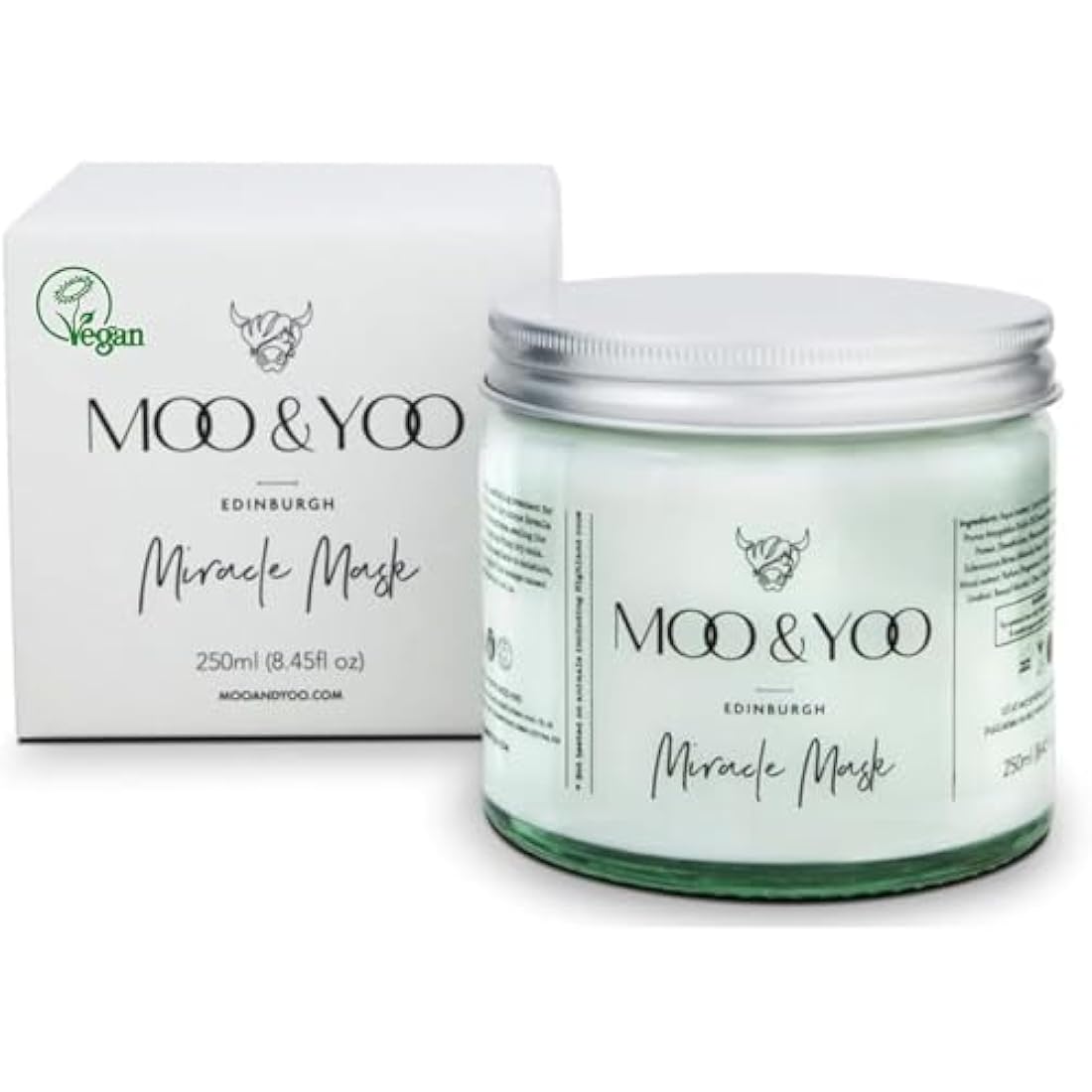 Moo & Yoo Miracle Hair Mask - Marula Oil & Wheat Protein - Hair Masks for Dry Damaged Hair - Vegan & Cruelty Free Hair Treatment - 250ml Recyclable Glass Jar