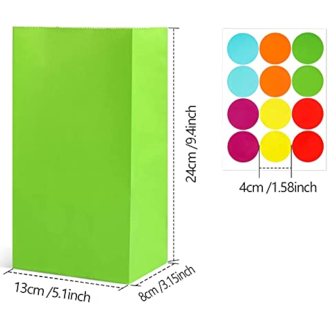 50 PCS Paper Party Bags for Kids, TOOELMON Multi-Color Kraft Paper Gift Bags Candy Goodie Treat Bags with 60 PCS Stickers for Halloween, Christmas, Birthday, Wedding Parties (130 * 80 * 240mm)