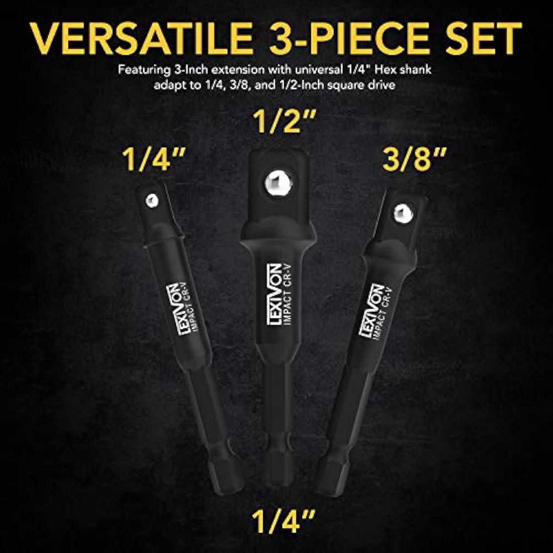 LEXIVON Impact Socket Adapter Combo Kit, 7-Piece Increaser, Reducer & Extension Set | 1/4"-3/8"-1/2" Impact Driver Conversions, Active Rust Protection by Black-Phosphate Coating Treatment (LX-109)