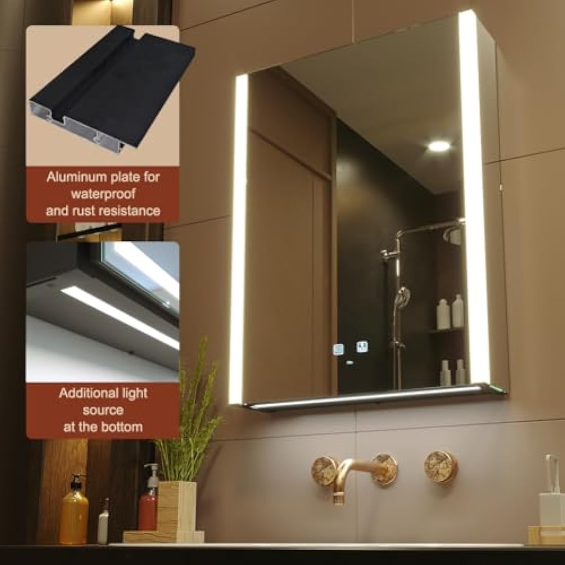 KWW LED Mirror Medicine Cabinet with Lights, LED Medicine Cabinet w/Defogger, Dimmer, 3 Color Light Makeup Mirror (55 x 70 cm)