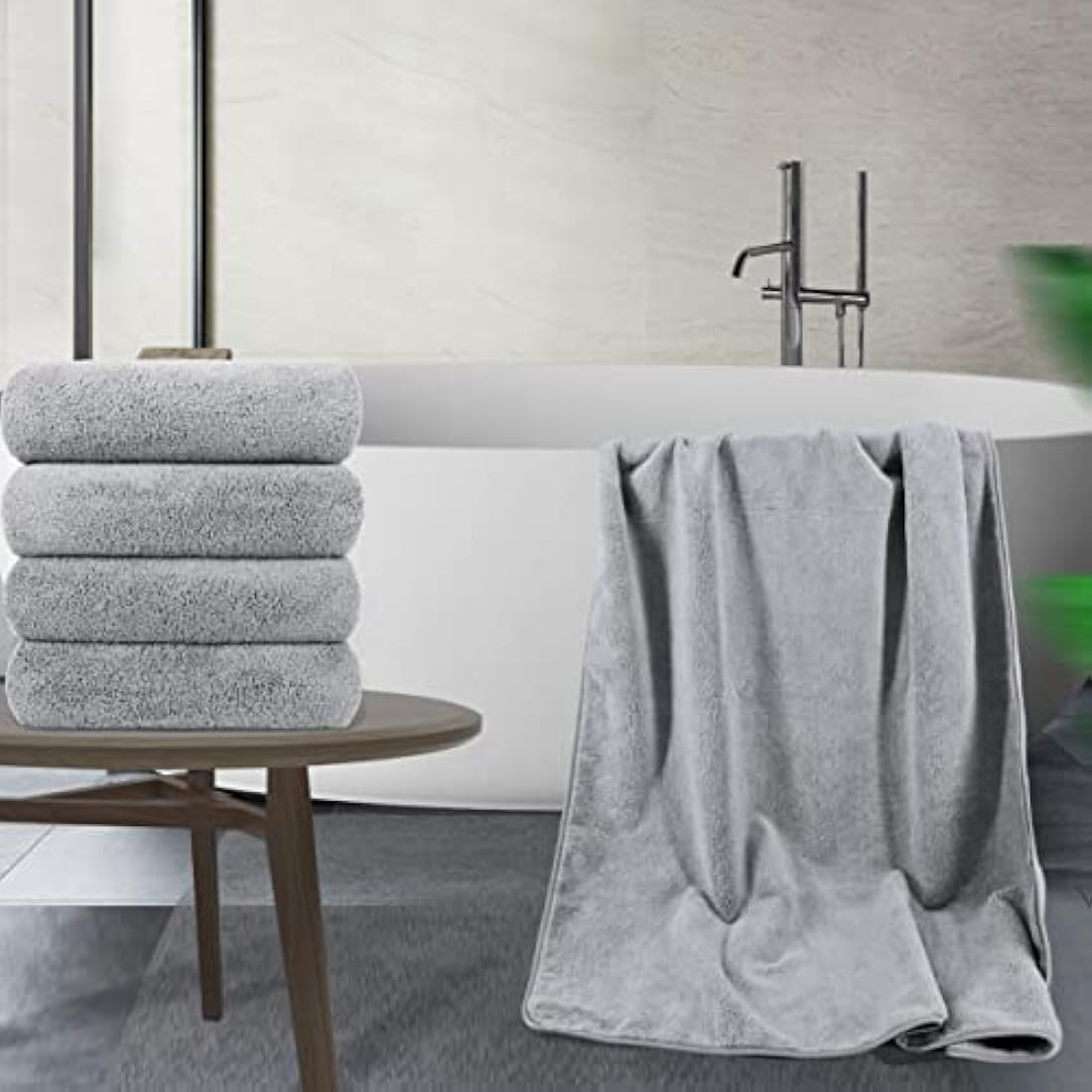 POLYTE Quick Dry Lint Free Microfibre Bath Towel, 76 x 145 cm, Pack of 4 (Grey)