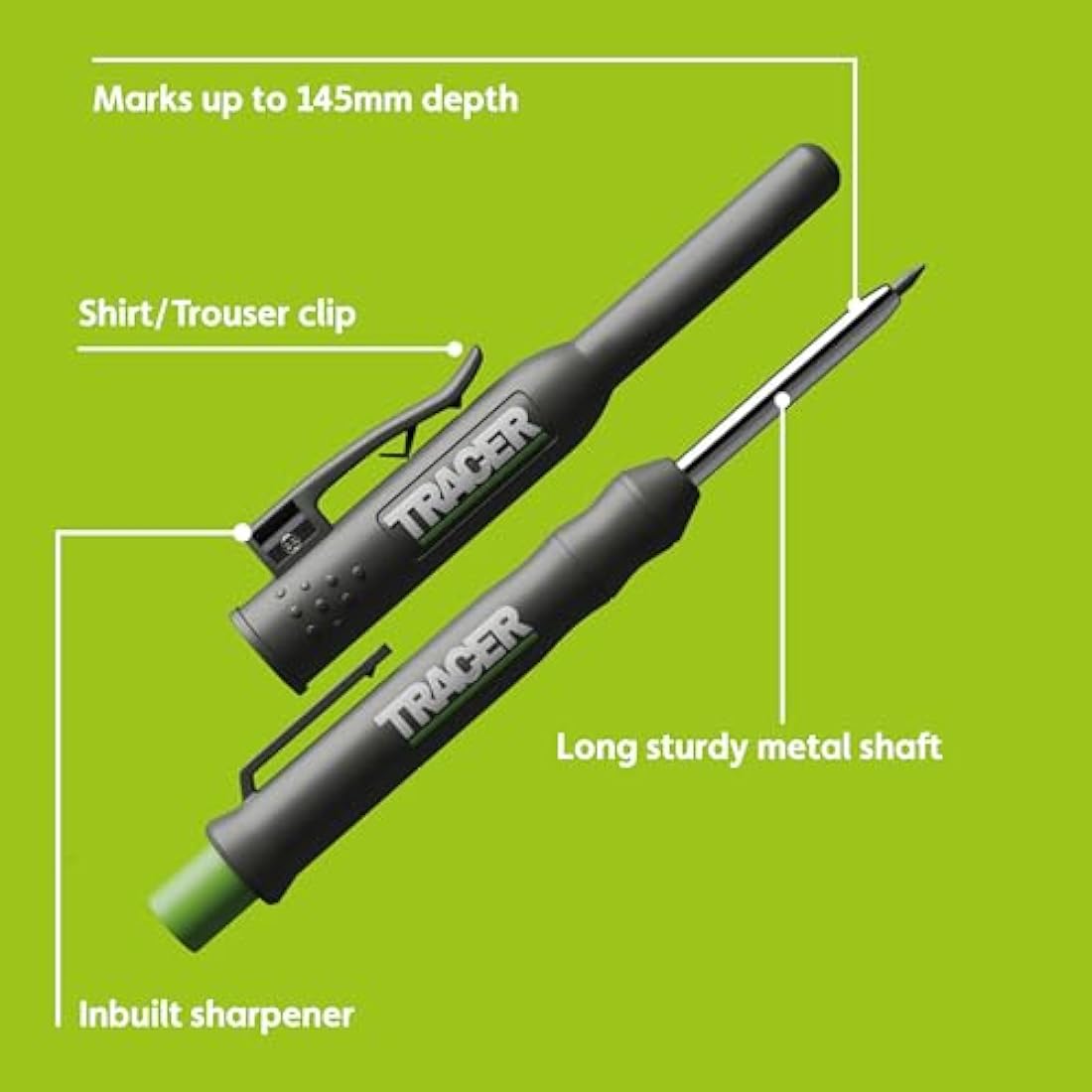 Tracer Deep Hole Construction Pencil with 6 x Replacement Lead Pack and accompanying Site Holsters all-in-one Marking Kit. Carpenter Pencil Set