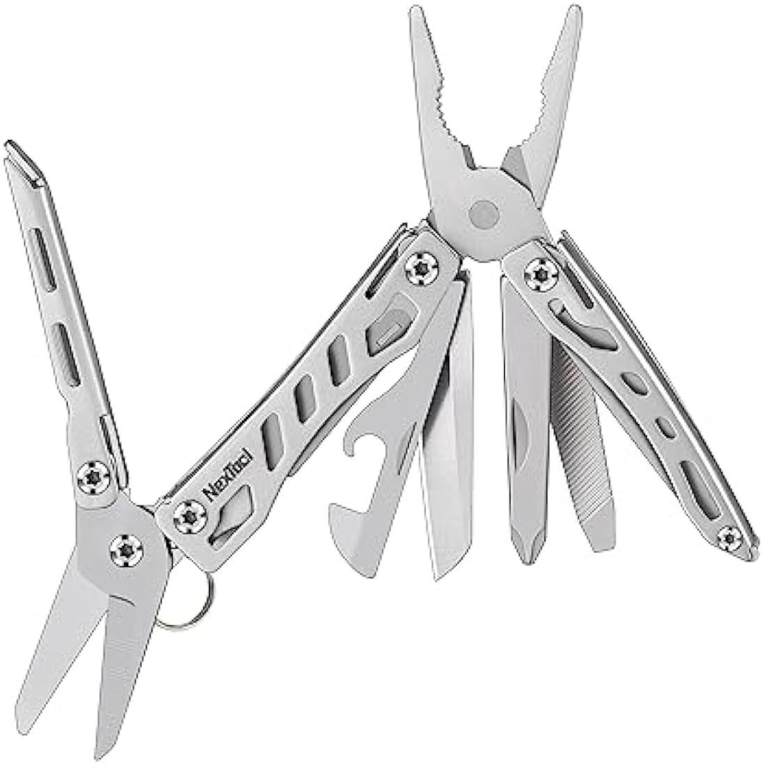 NexTool Mini Flagship 10 in 1 Multi-Tool, Multitool with Multitools Pliers, Camping Pliers, Can Opener, Scissors, Screwdriver, Bottle Opener, Gifts for Men, Father's Day Gifts-Silver