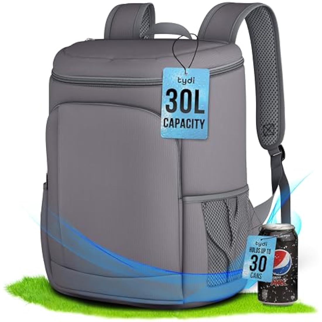 Tydi Cooler Backpack Insulated – 30L Cool Bag Rucksack Backpack Cooler – Cool Bag Back Pack for Picnic, Camping, Hiking – Grey