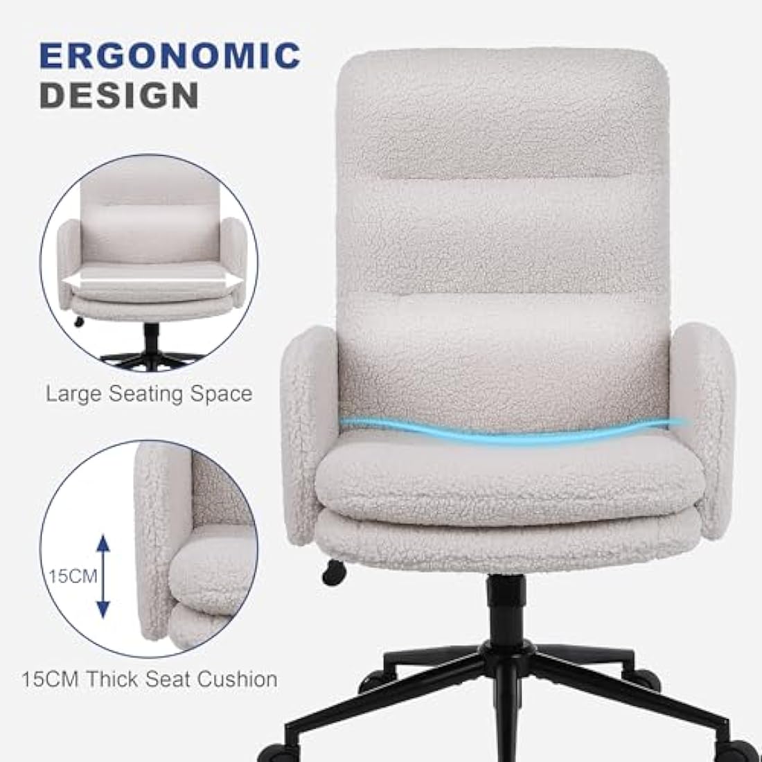 Youhauchair Desk Chair, Faux Cashmere Office Chair with High Backrest, Comfortable Desk Chairs for Bedroom, Office Chairs for Home with Adjustable Height, Cream