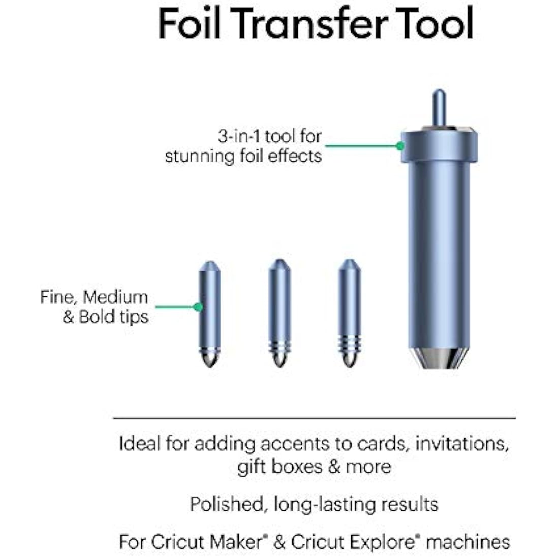 Cricut 2008727 Foil Transfer Kit, Explore Maker Machines, 3 Tips - fine, Medium & Bold