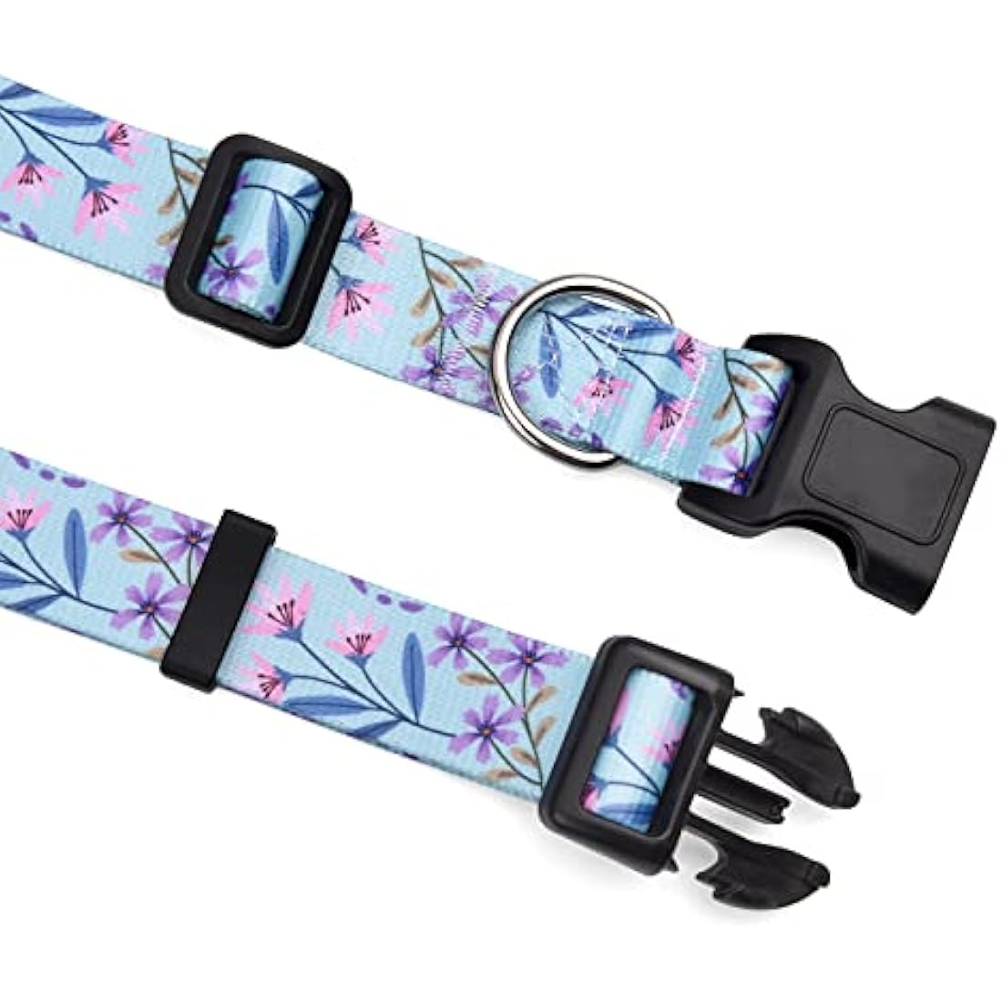 Mihqy Dog Collar and Lead Set with Bohemia Floral Tribal Geometric Patterns - Soft Ethnic Style Collar Adjustable for Small Medium Large Dogs(Pink + Purple Floral Set,M)