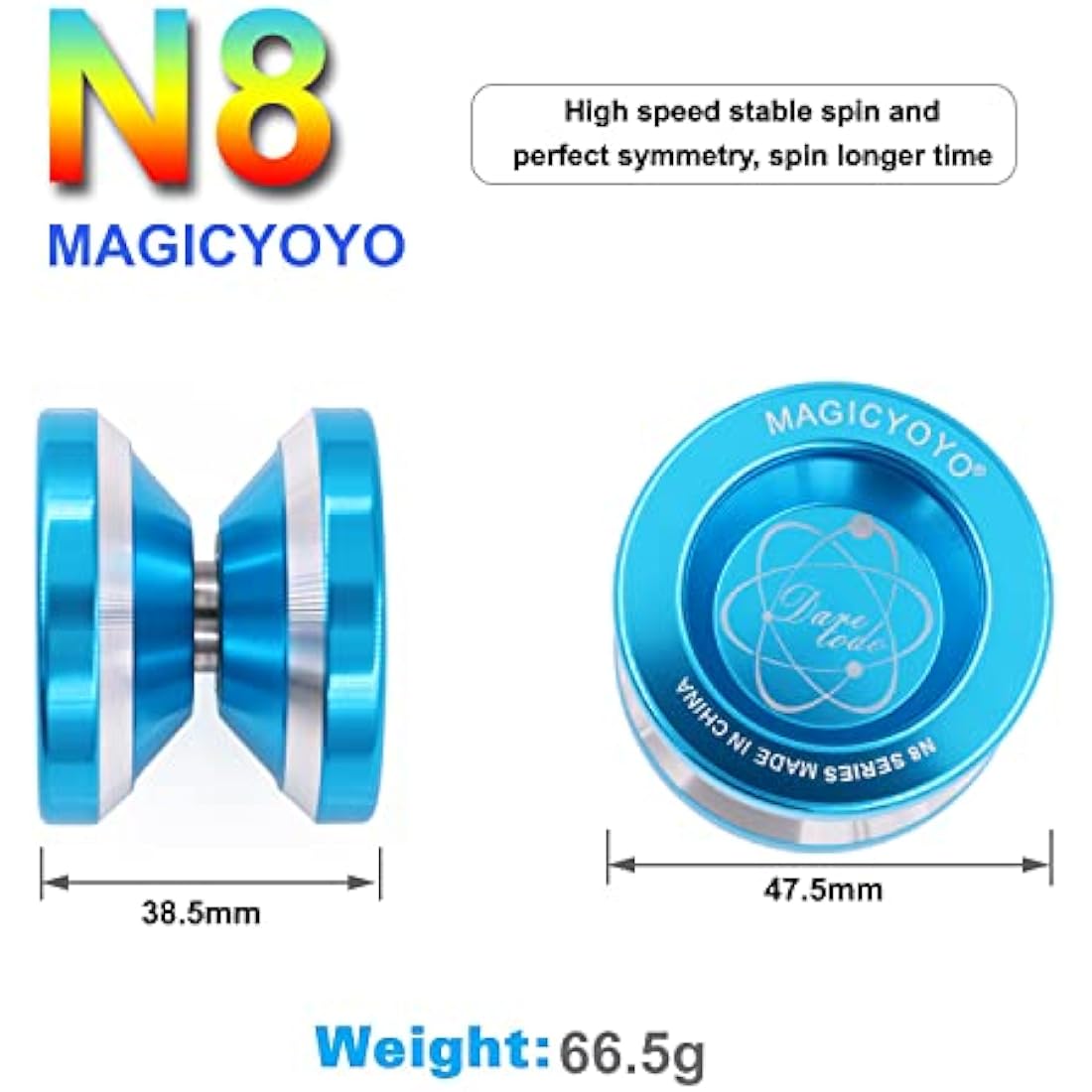 MAGICYOYO N8 Yoyos Pro Responsive Yoyo & Unresponsive Yo-yo for Kids Teens Adults, Beginners to Advanced Yo-yos, Yo Yo Metal with Unresponsive Bearing+12 Yo-Yos Strings+ Remover+ Glove+ Bag, Blue