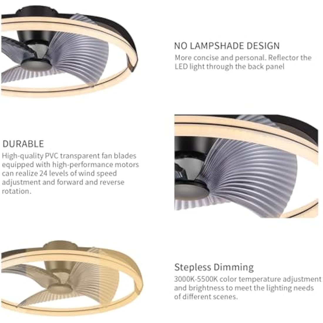 BKZO 73CM LED Ceiling Light with Fan, Ceiling Fan Lights 6 Levels Wind Speeds, Stepless Dimming Light, Modern Fan Lighting for Living Room, Dining Room, Bedroom, Office, 3000-5500K