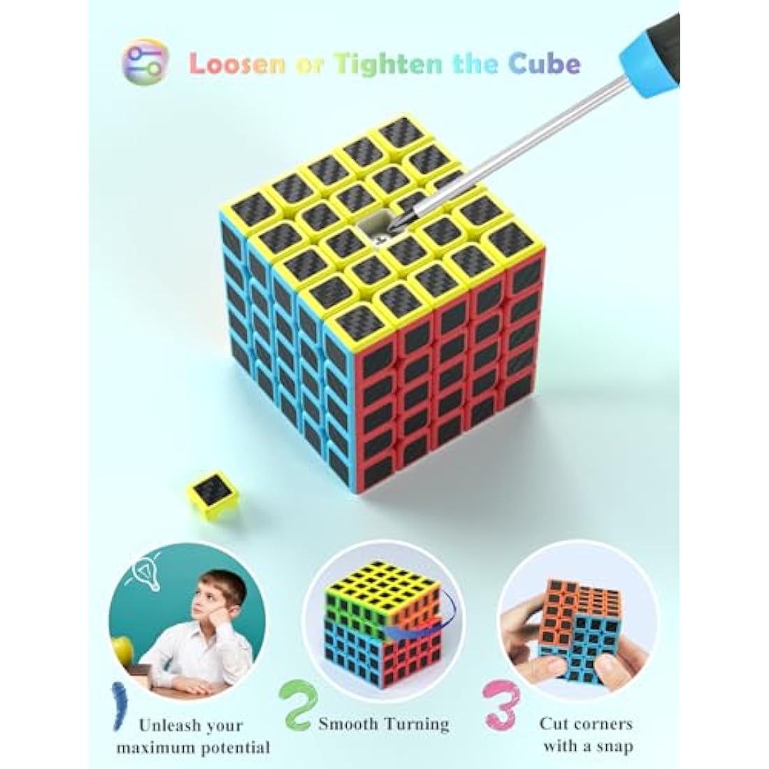 ROXENDA Speed Cube, Magic Puzzle Cube Super-durable Carbon Fiber Sticker with Vivid Colors for Kids (5x5x5)