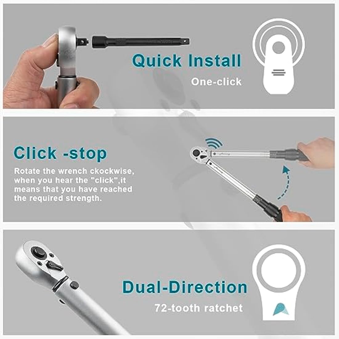 Awang Torque Wrench Set - 1/2-Inch Drive Click, Dual-Direction Adjustable, 25-220Nm