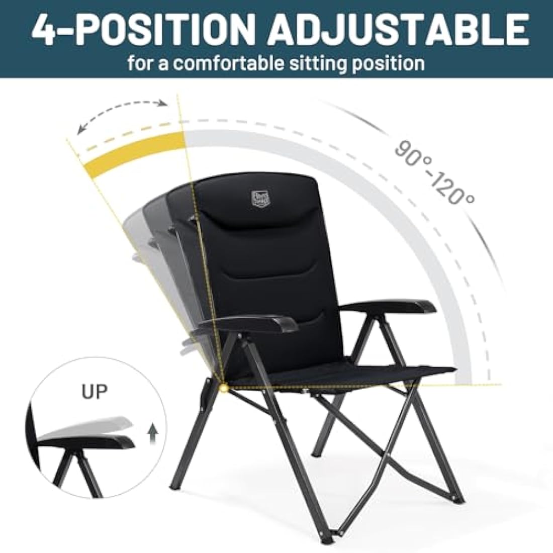 TIMBER RIDGE Camping Chairs for Adults Heavy Duty, Oversized Folding Garden Chair, High Back Outdoor Chair Luxury for Caravan Dining Beach Picnic, Adjustable 4-Position, Support 150kg, Black