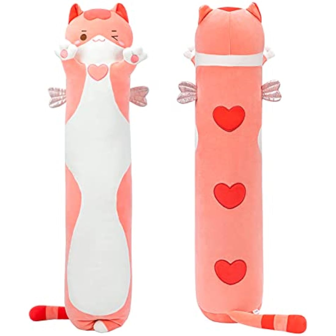 Mewaii 44in Long Cat Plush Pillows Stuffed Animals Squishy Pillows - Plushie Cute Kitty Sleeping Hugging Plush Pillow Soft Toys for Kids(Pink)