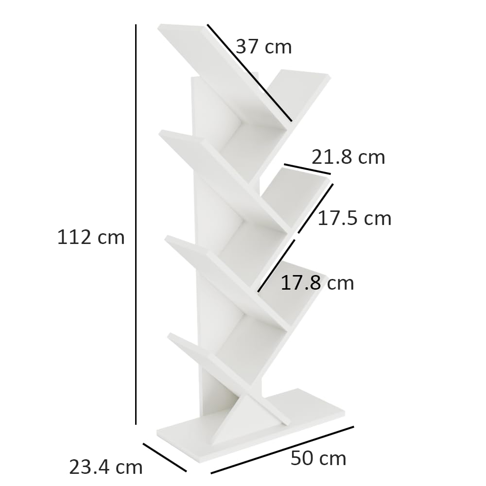 ComfortCove Tree Bookshelf, Bookcase, Floor Standing Book Shelf, Storage Rack for Living Room, Home Office, Bedroom or Kitchen, 7 Shelf, White
