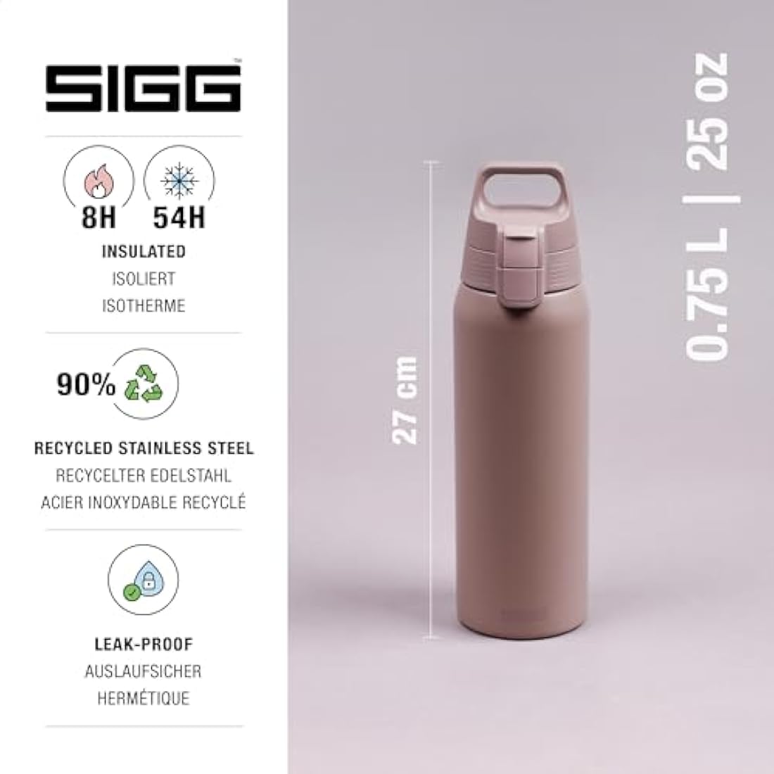 SIGG - Insulated Water Bottle - Shield Therm One - Suitable for Carbonated Beverages - Leakproof - Dishwasher Safe - BPA Free - 90% Recycled Stainless Steel - 0,5L / 0,75L / 1L