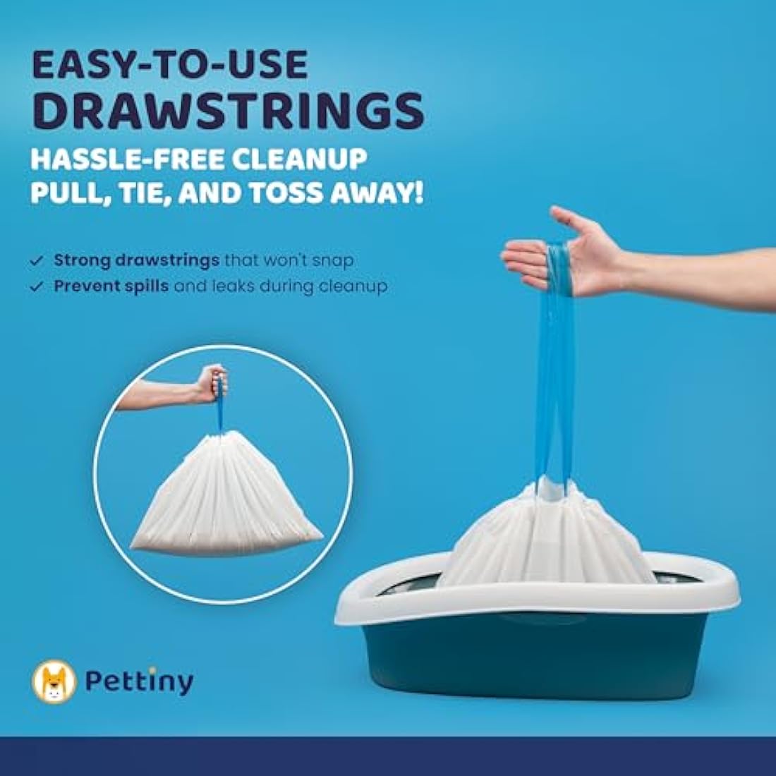 Pettiny 20 Cat Litter Tray Liners with Drawstrings Scratch Resistant Bags for Medium and Large Litter Box