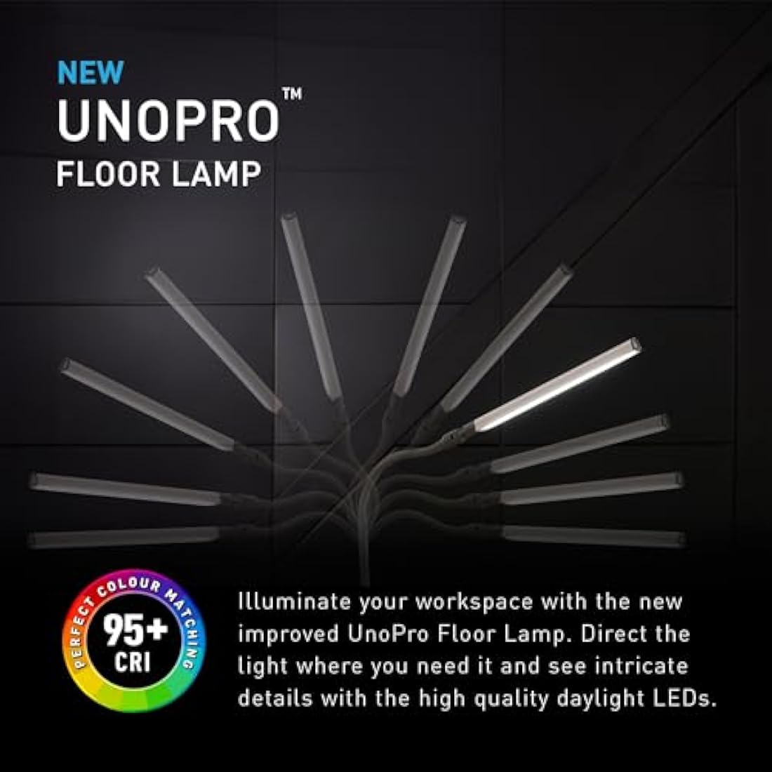 Daylight UnoPro Floor - New LED Lamp - 6,000K, 1,145 Lux at 30cm, 4 Brightness Levels, Flexible Arm, Energy Efficient, White