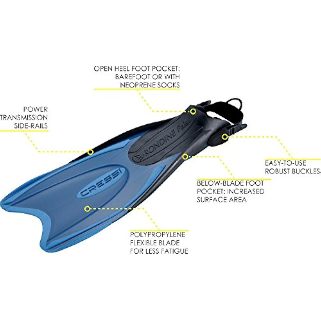 Cressi Snorkeling Adjustable Fins for All Family - Long Blade Versatile Open Heel Flippers | Palau LAF made in Italy